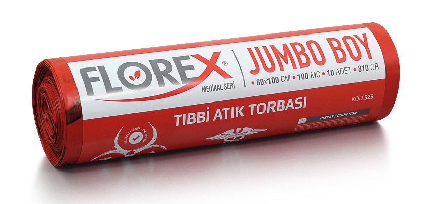 Florex Tıbbi Atık Poşeti Kırmızı C Katlama 80*110 Cm 810 Gr 10 Lu