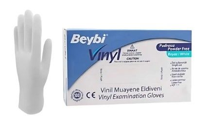 Beybi Vinil Pudrasız Muayene Eldiveni L 100 Lü