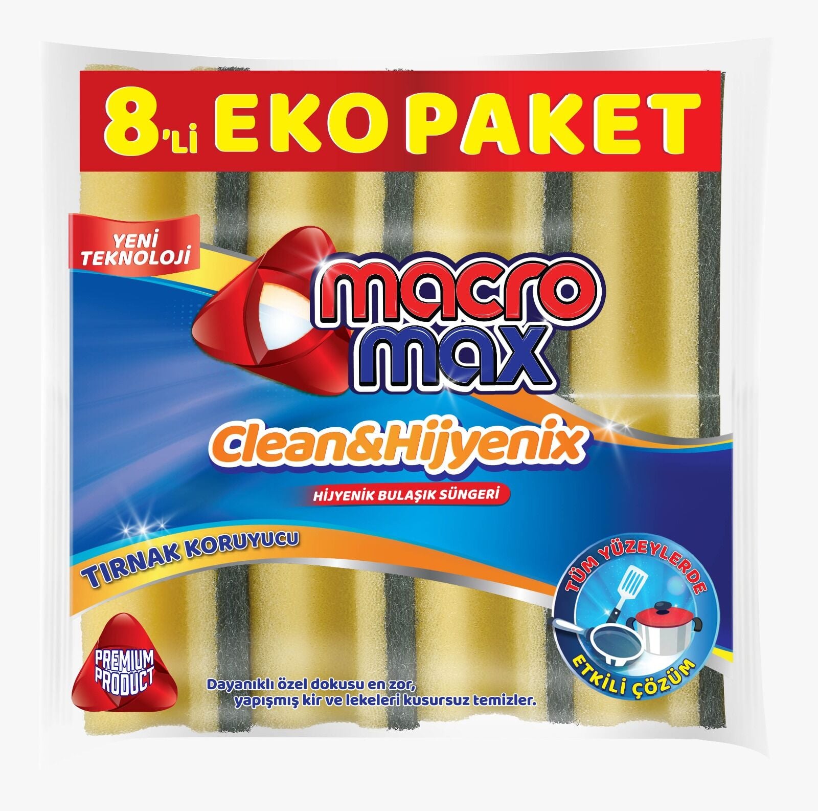 MACRO MAX HİJYENİK BULAŞIK SÜNGERİ OLUKLU 8 Lİ